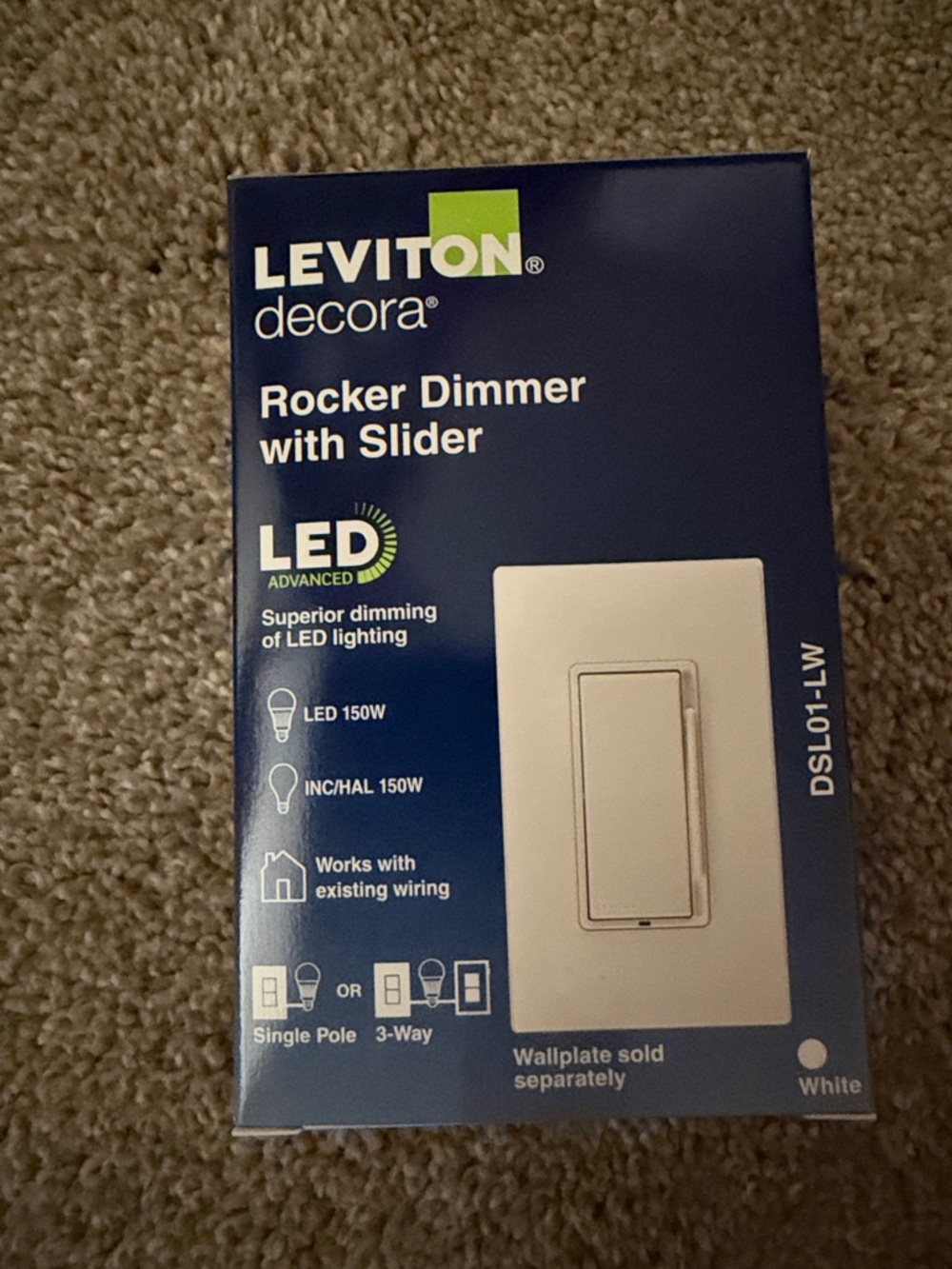 Leviton White Decora Rocker Dimmer with Slider - LED Compatible - Picture 3 of 7